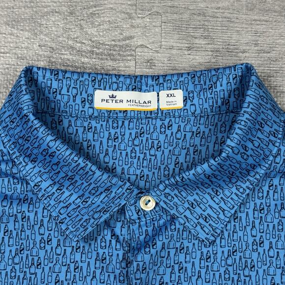 Peter Millar Featherweight Sz XXL Polo Shirt Reflection Bay Blue Beers Golf AOP - Picture 5 of 10